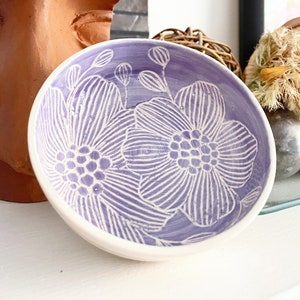 Lavender Purple Floral Design Ceramics Bowl, Succulent Vase, small pottery container, wheelthrown art