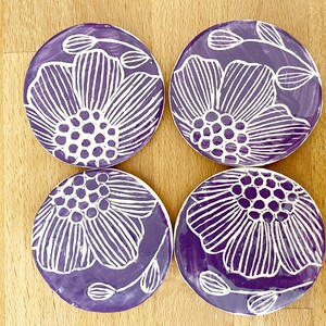 4 Ceramics Magnets,Purple Floral Design Fridge Magnet set of 4, Clay, Flowers image 5