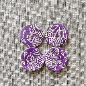 4 Ceramics Magnets,Purple Floral Design Fridge Magnet set of 4, Clay, Flowers image 7