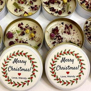 Candela di latta personalizzata con fiori secchi incorporati all'ingrosso, set regalo di candele di soia, regali di Natale all'ingrosso, regali di Natale, bomboniere di candele