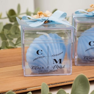 Handmade Blue Sea Shell Candle Favors, Personalized Wedding Candle Favors, Bride Shower Favors, Oyster candle favors, Engagement Gifts