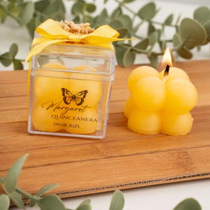 Custom Yellow Bubble Candle Favors: Personalized Wedding, Baptism Gift
