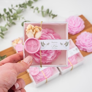 Bomboniera con candela profumata personalizzata a forma di peonia, candela nuziale personalizzata, bomboniera con candela per battesimo, regalo nuziale, bomboniera con candela floreale per battesimo