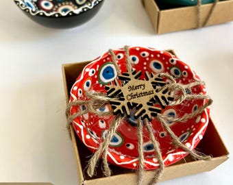 Merry Christmas Party Favor, Personalized Christmas Gifts Turkish Cini Bowl, Coworker Happy Holiday Favors Happy Holiday Bowl Xmas Bulk Gift