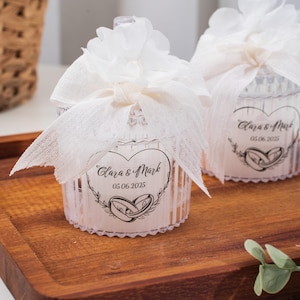 Personalized Wedding Candle Favors, Wedding Souvenir for Guests, Thank You Favor, Bridal Shower Favor, Mica Candle box for Engagements