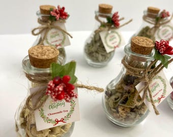 Christmas Tea Favors For Guests, Personalized Bulk gifts, Happy Holiday Favor, Loose Leaf Tea Favor, Tea Jars, Unique gift, Herbal Tea Gifts