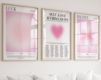 Pink Violet Aura Poster Set, Set of 3 Affirmation Poster, Spiritual Wall Art, Aura Graident Poster Set, Retro Aura Poster, DIGITAL DOWNLOAD