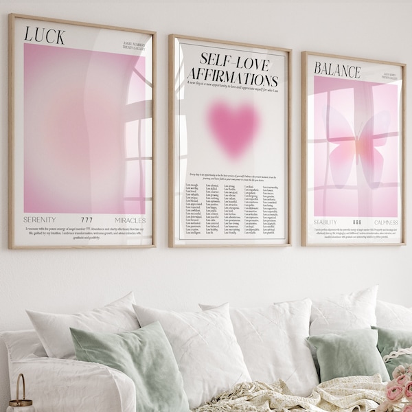 Pink Violet Aura Poster Set, Set of 3 Affirmation Poster, Spiritual Wall Art, Aura Graident Poster Set, Retro Aura Poster, DIGITAL DOWNLOAD