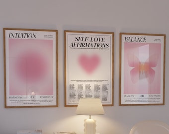 Pink Aura Poster Set, Set of 3 Affirmation Poster, Spiritual Wall Art, Aura Graident Poster Set, Retro Aura Poster, DIGITAL DOWNLOAD