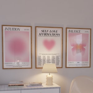 Pink Aura Poster Set, Set of 3 Affirmation Poster, Spiritual Wall Art, Aura Graident Poster Set, Retro Aura Poster, DIGITAL DOWNLOAD