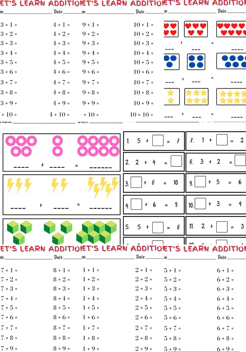 Easy Math Printable Addition Worksheets for Kids: 8 Worksheets Grade 1 ...