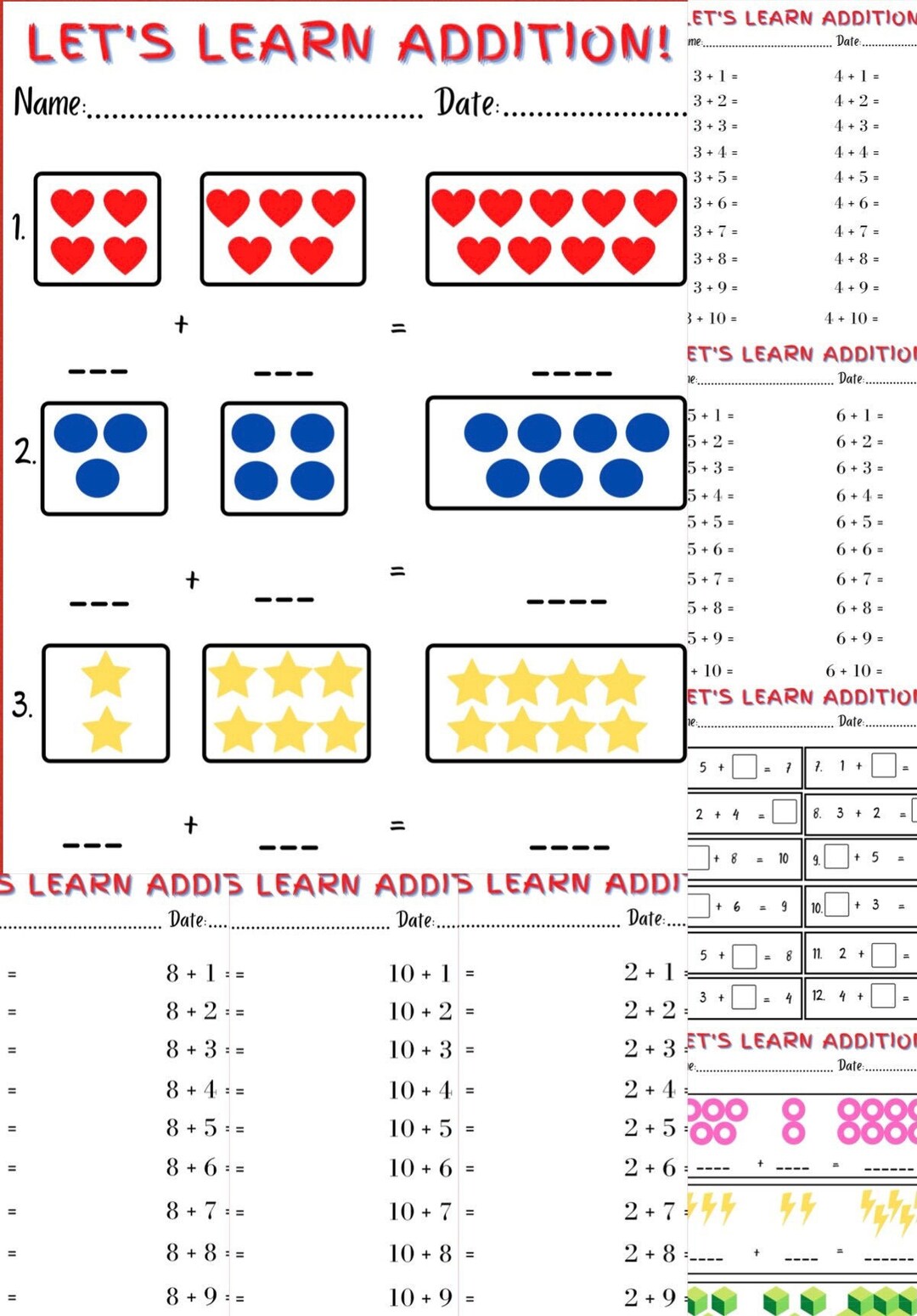 Hojas de trabajo de sumas imprimibles fáciles de matemáticas para niños ...