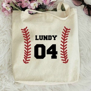 Personalized Baseball Tote Bag, Custom Name Baseball And Number Tote Bag, Baseball Lover Tote Bag, Game Day Tote Bag, Baseball Tote Bag