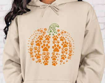 Paw Print Pumpkin Hoodie, Halloween Hoodie, Halloween Paw Hoodie, Funny Halloween Hoodie, Halloween Dog Hoodie, Funny Halloween Gifts