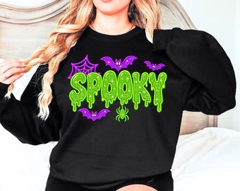 Neon Glow In The Dark Halloween Spooky Sweatshirt Kids Adult Halloween Shirt, Spooky Season Sweater, Halloween Crewneck, Halloween Gift