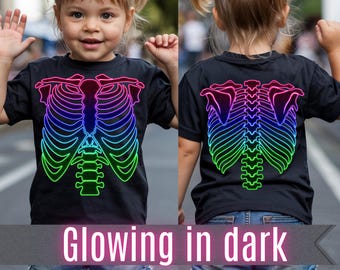 Glow In The Dark Skeleton Shirt, Neon Skeleton Halloween Shirt, Rib Cage T Shirt, Spooky Halloween Tee, Kids Adult Skeleton Costume Shirt