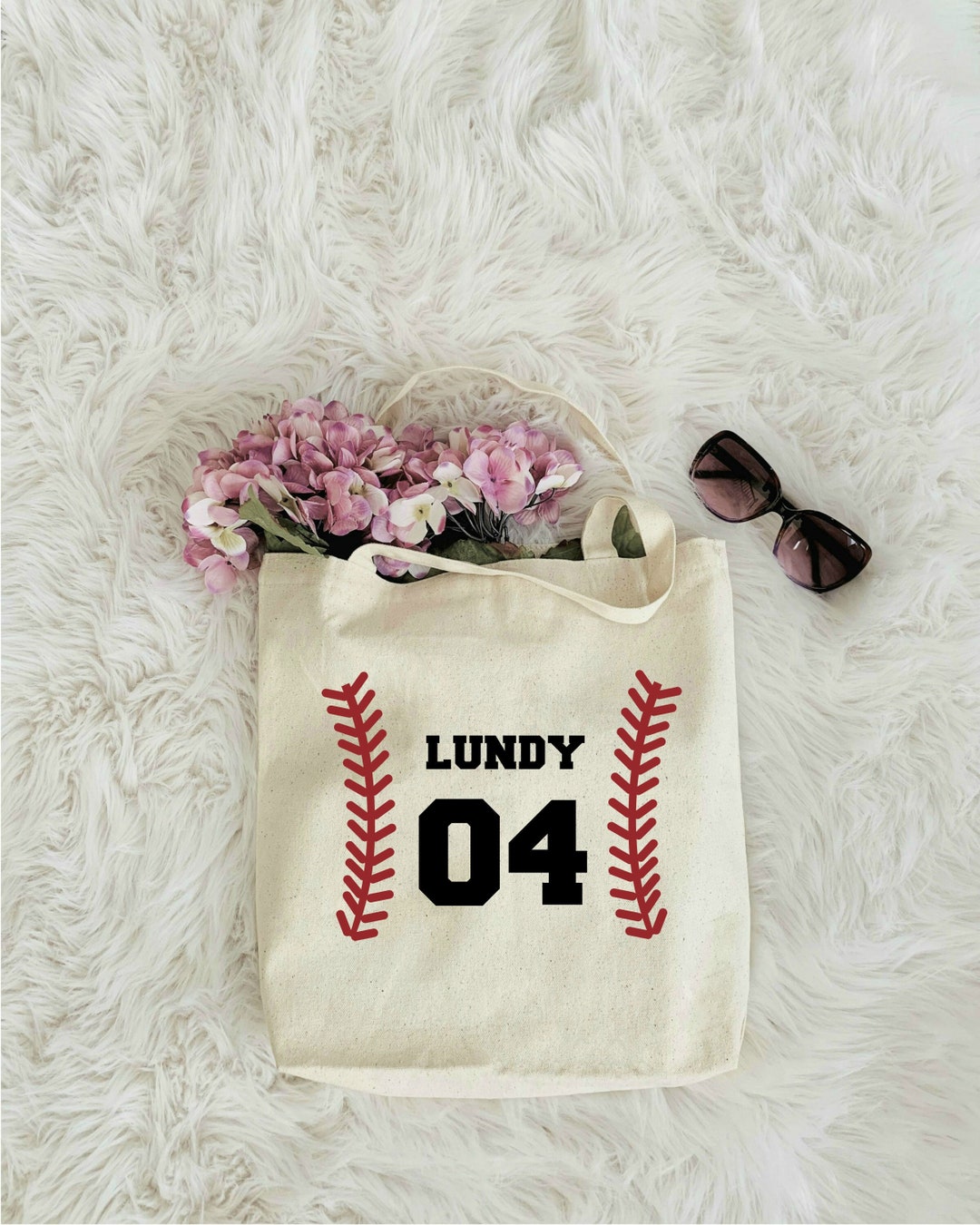 Personalized Baseball Tote Bag, Custom Name Baseball and Number Tote