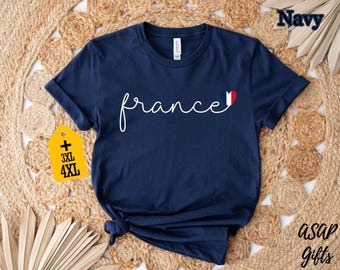 France Shirt with Heart Flag, French Aesthetic Tee, Minimal Travel Shirt, Paris Lover Gift, French Pride Tee for Him