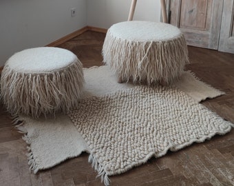 Abstract white carpet with smooth hand weaving, Modern geometric wool rug, Washable wool carpet, Handwoven beige carpet, Ukrainian wool rug