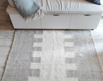 Handwoven gray wool rug, Gray bedside rug, Modern moroccan carpet runner for bedroom, Decorative area rug, New home gift, Washable carpet