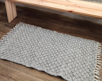 Handmade wool rug from Ukraine, Wool runner carpet for bedroom or bathroom, Handmade gray wool rug, Housewarming gift, Home decor wool rug
