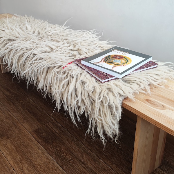 Handwoven Boho Chic Sheep Wool Rug, Shaggy Wool Rug, Fluffy Boho Chic Sofa Pad for Bedroom, Ukrainian Weaving Home Decor, Housewarming Gift