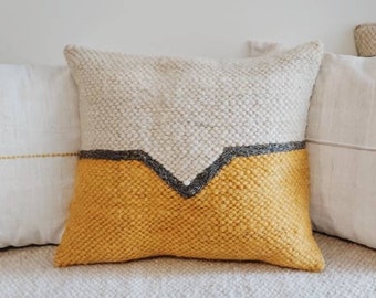 MADE TO ORDER. Handwoven Wool pillow with embroidery. Created from authentic ukrainian carpathian wool. 100% sheeps wool scandy style