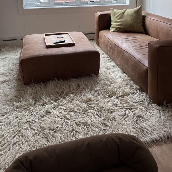 Joli tapis en laine de mouton flokati, tapis en laine hirsute, tapis de salon confortable, tapis respectueux de l'environnement, décoration en laine de mouton naturelle, tapis de chambre tissé à la main