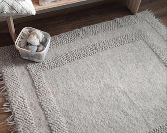 Gray Wool Rug, Authentic Ukrainian Carpathian Wool Rug, Rustic Throw, Blanket, Outdoor Wool Coverlet, Minimalistic Area Rug for Living Room