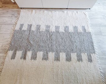 Wool Rug 5x8, Handwoven Modern Wool Rug with Geometric Pattern, Warm Plaid Throw Blanket, Vintage Wool Rug Scandinavian, Cozy Wool Blanket