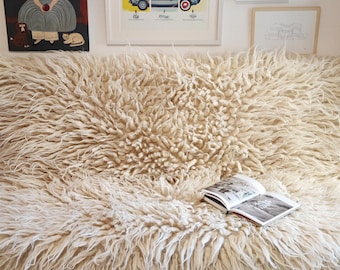 Fluffy Wool Throw Blanket, Ivory Plush Sofa Throw, Cozy Cabin Decor, Luxury Fireplace Blanket, Winter Home Accent, 67" x 59"