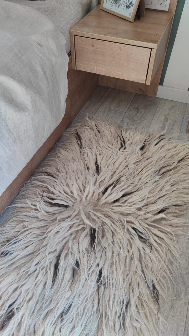 Hand Tufted Flokati Wool Rug, Shaggy Natural Wool Carpet for Living Room, Textured Modern Tufted Rug Fluffy Hand Rug, Housewarming Gift image 2