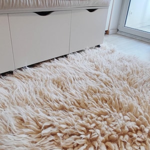 Handmade Ivory Rug, Traditional Weaving Wool Carpet, Fluffy Tuft Rug, Unique Accent for Home Decor, Perfect Housewarming or Christmas Gift image 1