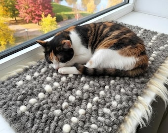 Custom Cat Window Perch Bed, Natural Wool Cat Window Seat Cushion, Cozy Windowsill Cat Bed Mat, Handmade Organic Cat Cushion