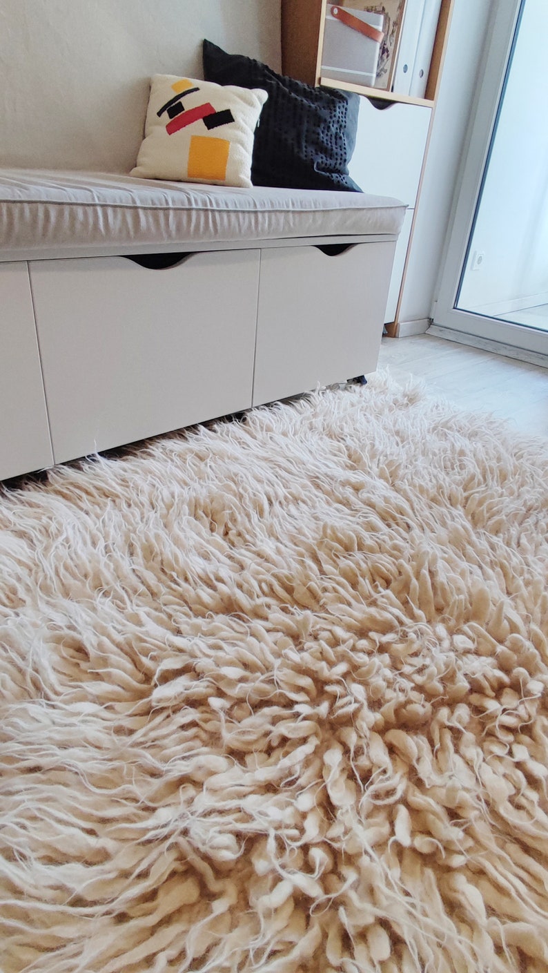 Fluffy Tufted Wool Rug, Shaggy Wool Rug, Shaggy Flokati Rug, Wool Rug ...