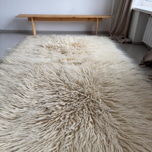 Fluffy Wool Rug, Shaggy Hand Woven Scandinavian Rug, Flokati Ivory Carpet, Natural Couch Cover Bedroom Aesthetic, Cozy Home Gift image 5