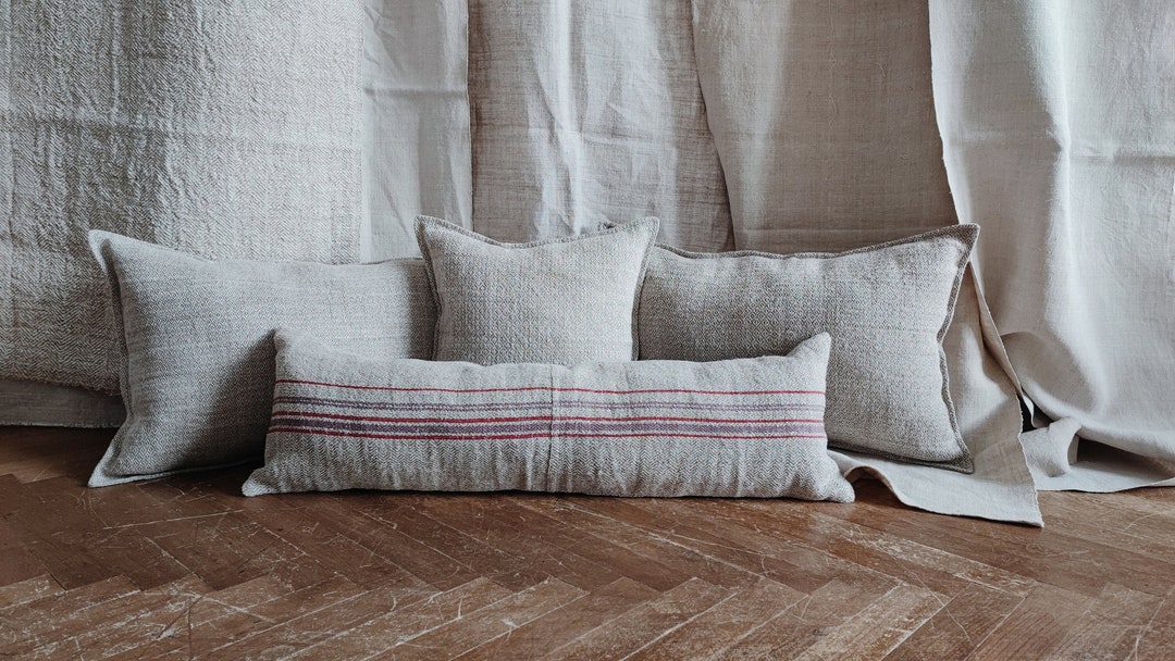 Curated visual reference: Hemp Material Large Throw Pillows Reference: Made To Order Limited Collection Unique Hemp Pillows Set Vintage
