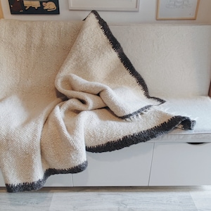 Wool Blanket 100%, Pure Wool Throw Blanket, Soft Cozy Winter Blanket, Cream Modern Coverlet, Winter Living Room Warm Blanket
