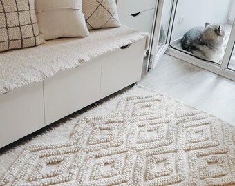 Alfombra mullida color marfil: alfombra bohemia color crema para dormitorio, alfombra decorativa minimalista grande, alfombra blanca para salón.