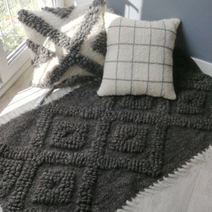 Hand woven Wool Rug, MADE TO ORDER, Dark Gray Wool Rug, Bedroom Floor Runner, Handmade Wool Coverlet or Blanket, Rustic Outdoor Area Rug