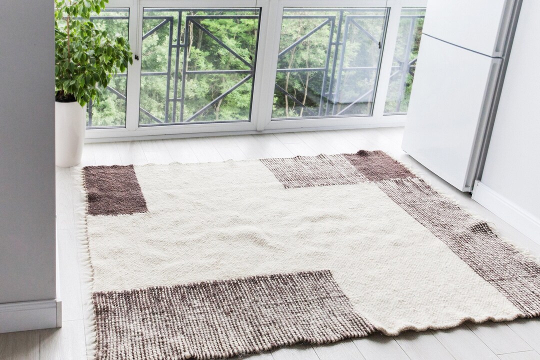 Image showcasing Geometric Scandinavian Rug, Washable Area Rug for Bedroom, Minimalist ...