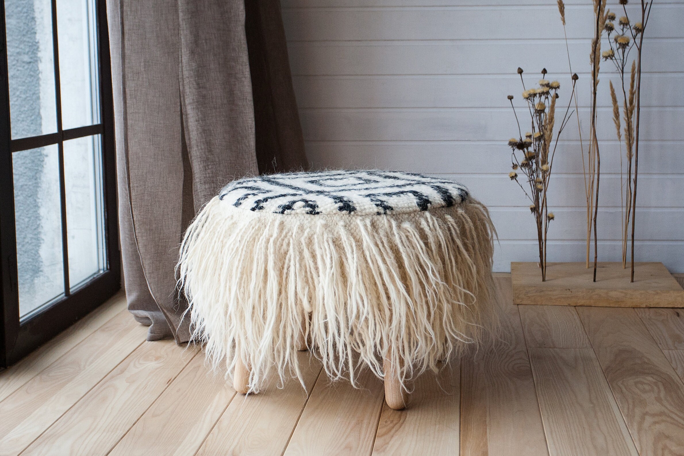 Pouf with wooden legs created from authentic ukrainian Etsy