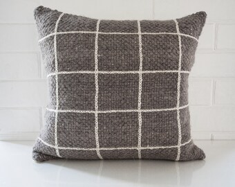 MADE TO ORDER. Handwoven Gray Wool pillow with embroidery. Created from authentic ukrainian carpathian wool. 100% sheeps wool. 18''x 18''