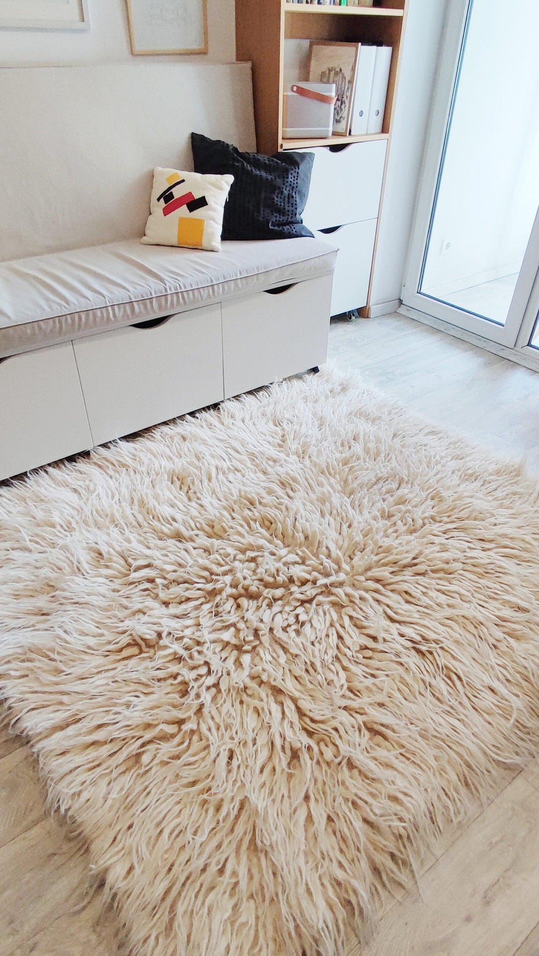 Pale Wool Rugs Long Pile White Wool Rug, Natural Sheep Wool Style Carpet, Soft Fluffy ...
