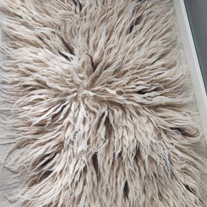 Handmade Beige Wool Rug, Long Pile Shaggy Carpet, Natural Undyed Wool Mat, Boho Floor Decor, Cozy Neutral Rug for Bedroom or Living Room