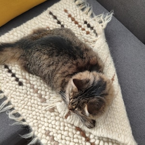 Cat Woven Blanket,  Hand Tufted Rug, Soft Handmade Wool Rug for Cats, Scandinavian Cat Bed Mat, Natural Sheep Wool, Unique Cat Lover Gift
