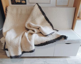 Wool Blanket 100%, Pure Wool Throw Blanket, Soft Cozy Winter Blanket, Cream Modern Coverlet, Winter Living Room Warm Blanket