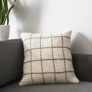 Handwoven Wool Throw Pillow, Authentic Ukrainian Carpathian wool, 100% Sheeps Wool Scandy Style, Ivory Cream Cushion for Living Room