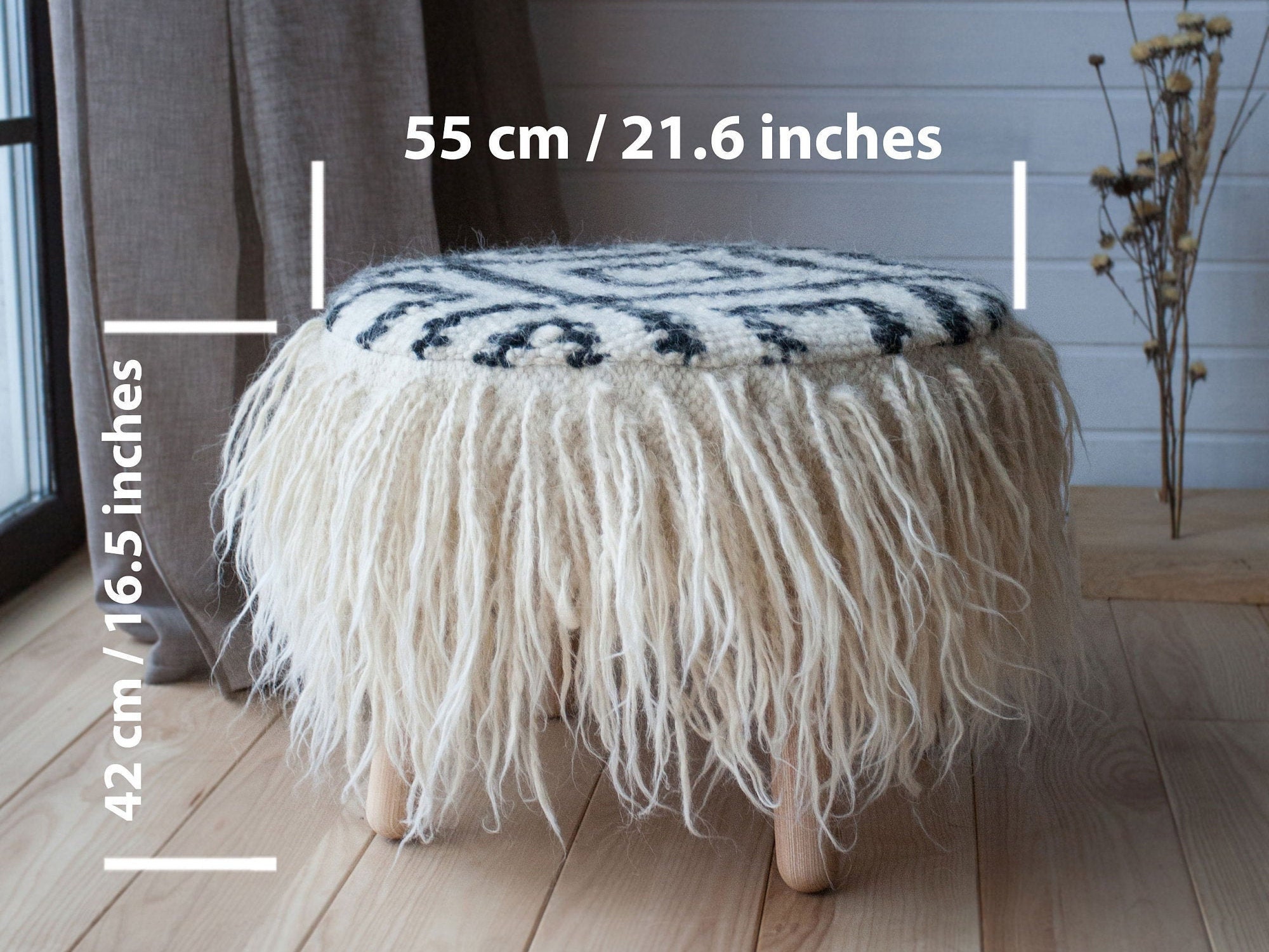 Pouf with wooden legs created from authentic ukrainian Etsy