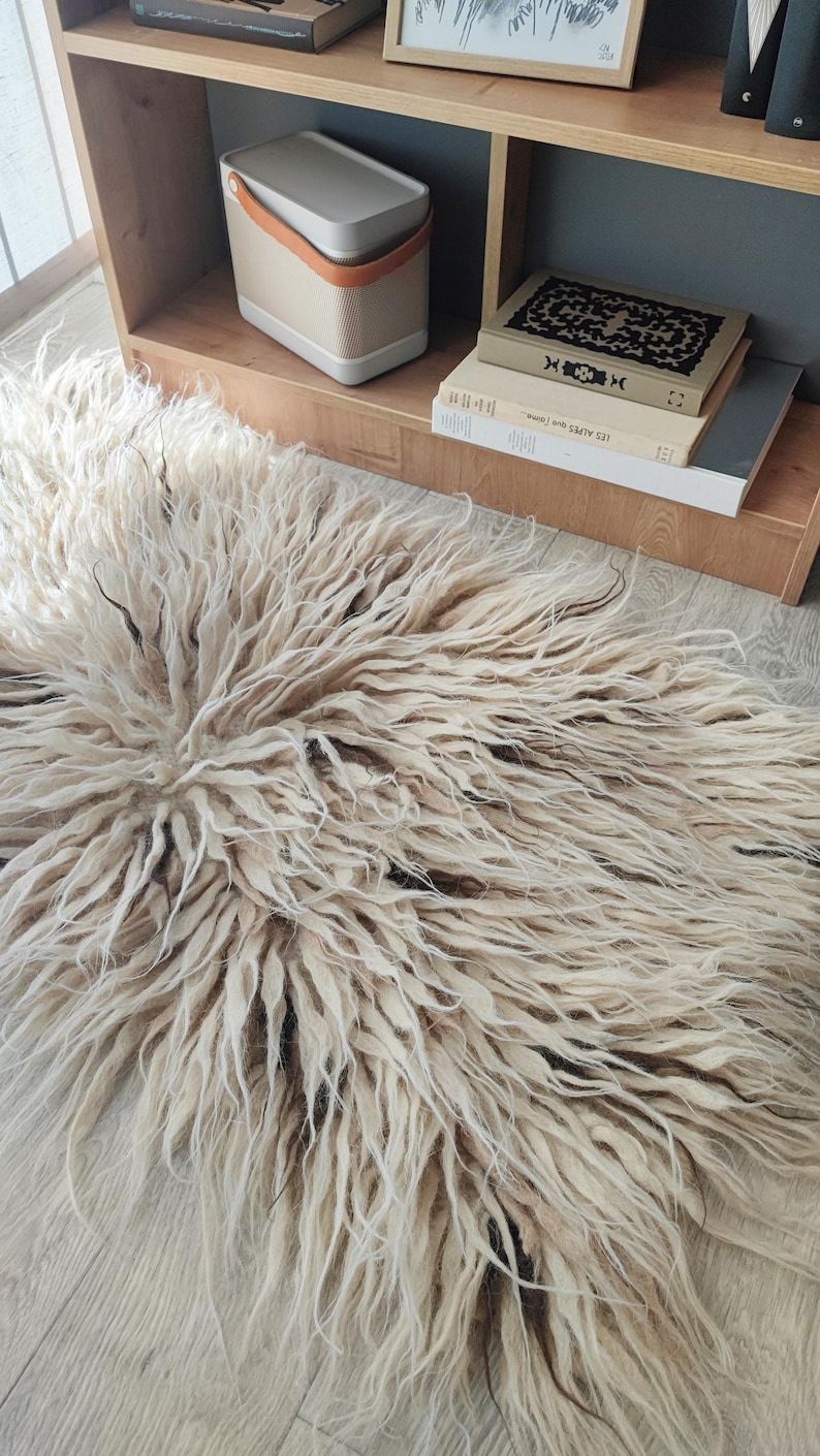 Hand Tufted Flokati Wool Rug, Shaggy Natural Wool Carpet for Living Room, Textured Modern Tufted Rug Fluffy Hand Rug, Housewarming Gift image 1